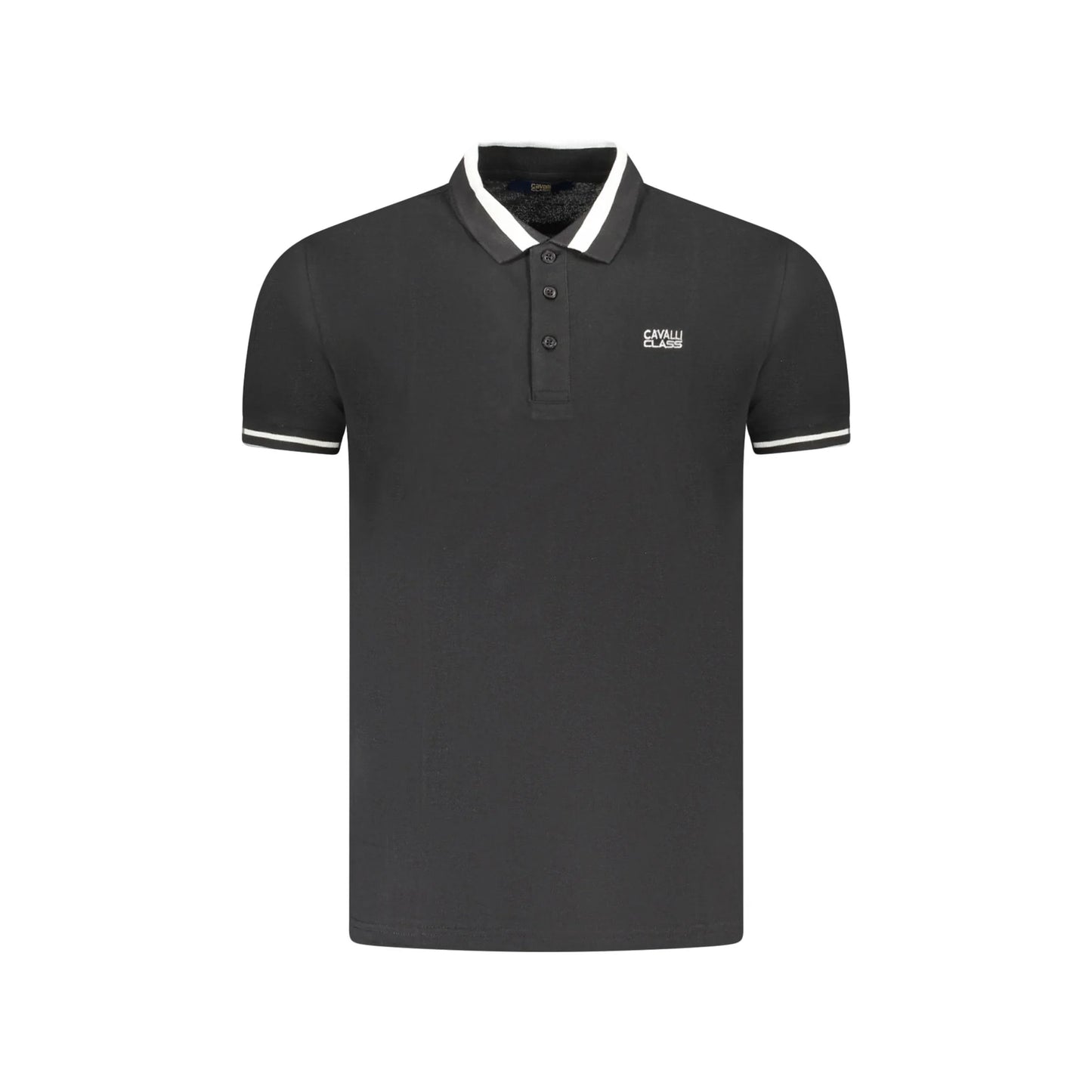 Cavalli Class Polo Uomo Nera Maniche Corte Contrasto Ricamo Logo Nero - foto prodotto