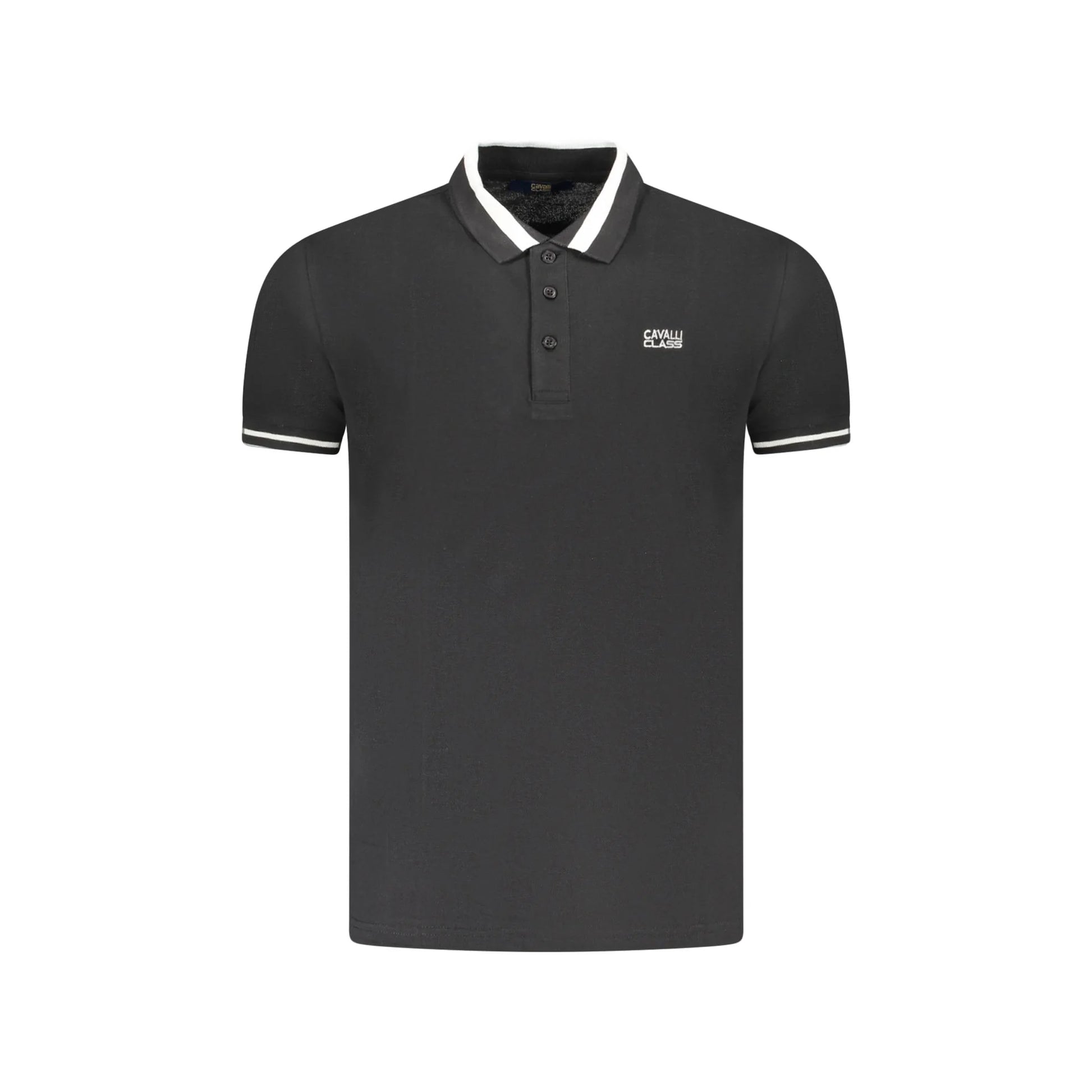 Cavalli Class Polo Uomo Nera Maniche Corte Contrasto Ricamo Logo Nero - foto prodotto