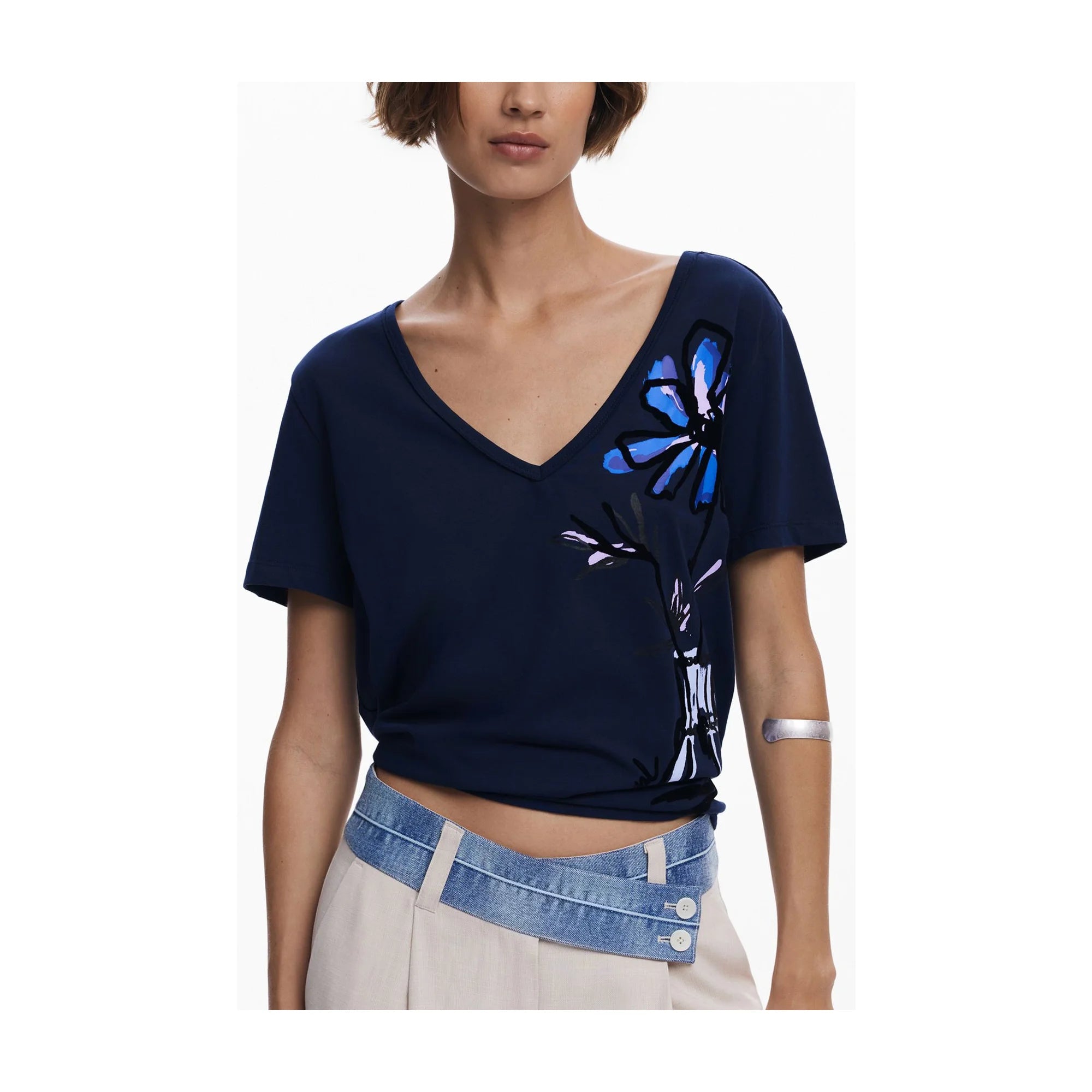 DESIGUAL T-SHIRT MANICHE CORTE DONNA BLU