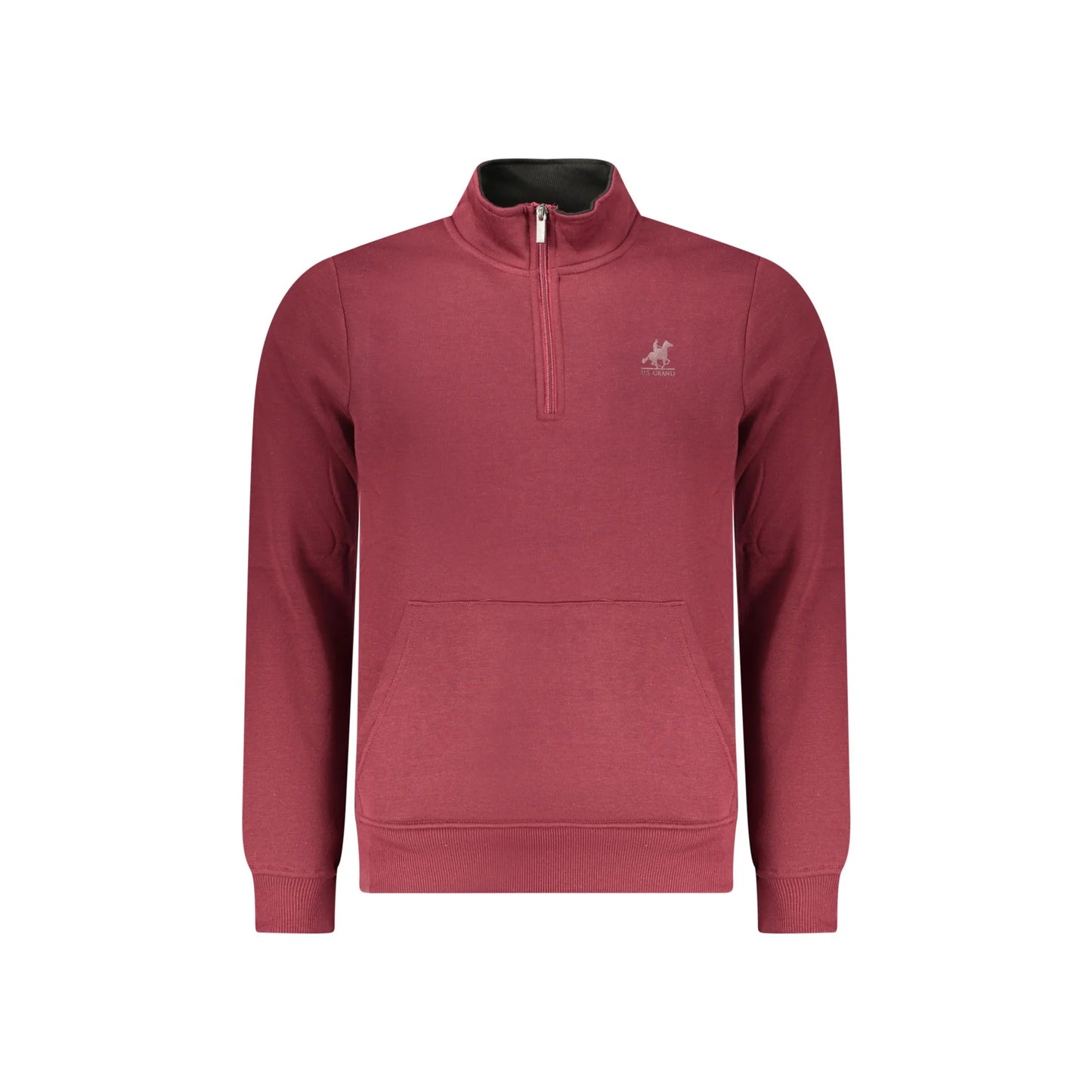 U.S. Grand Felpa Uomo Mezza Zip Tascone Centrale Felpata Stampa Logo Felpe Rosso - foto prodotto