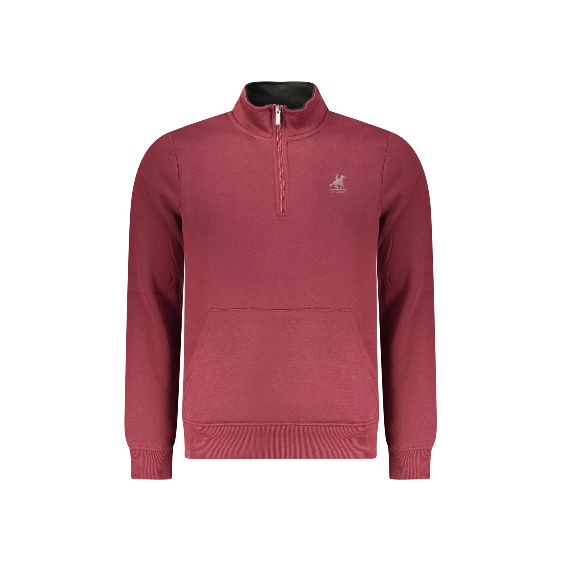 U.S. Grand Felpa Uomo Mezza Zip Tascone Centrale Felpata Stampa Logo Felpe Rosso - foto prodotto