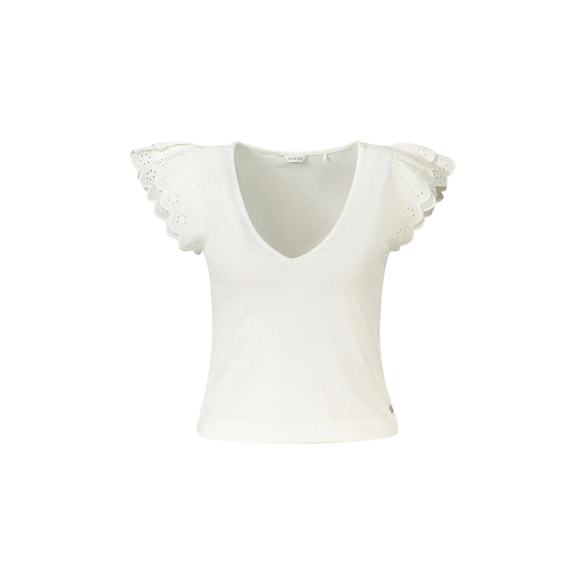 GUESS JEANS T-SHIRT MANICHE CORTE DONNA BIANCO