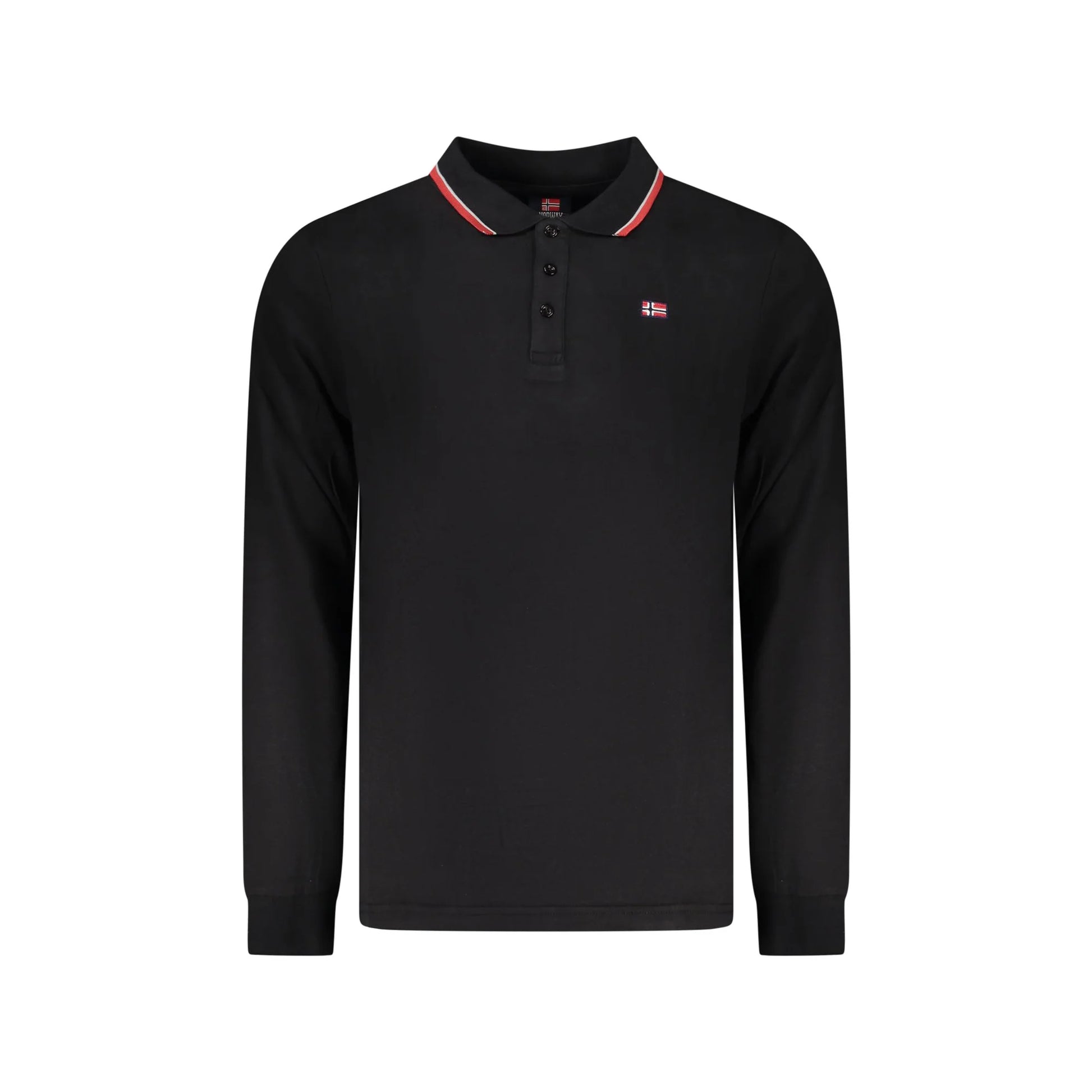 Norway 1963 Polo Uomo Nera Maniche Lunghe Cotone Ricamo Logo Nero - foto prodotto