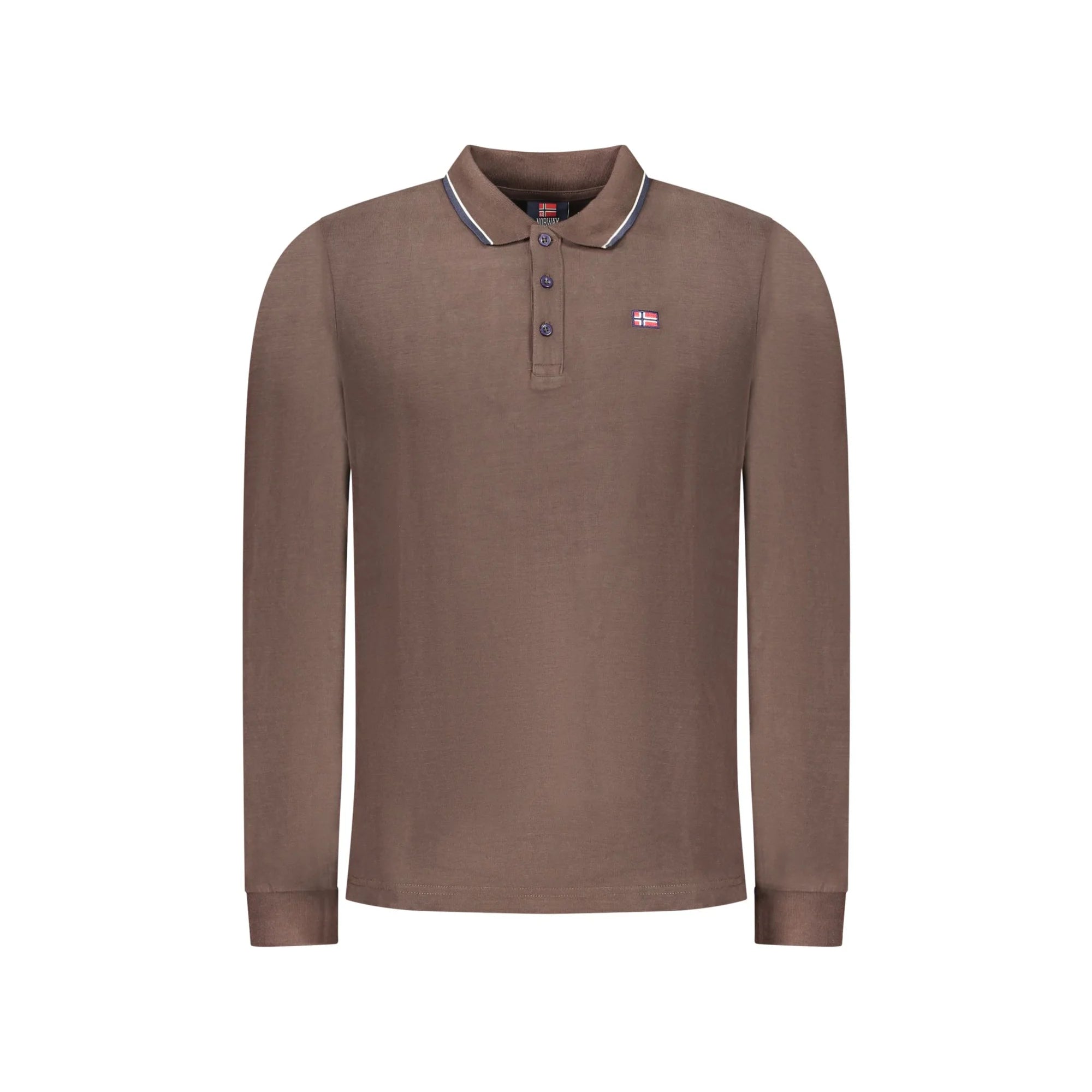 Norway 1963 Polo Uomo Marrone Maniche Lunghe Cotone Ricamo Logo - foto prodotto