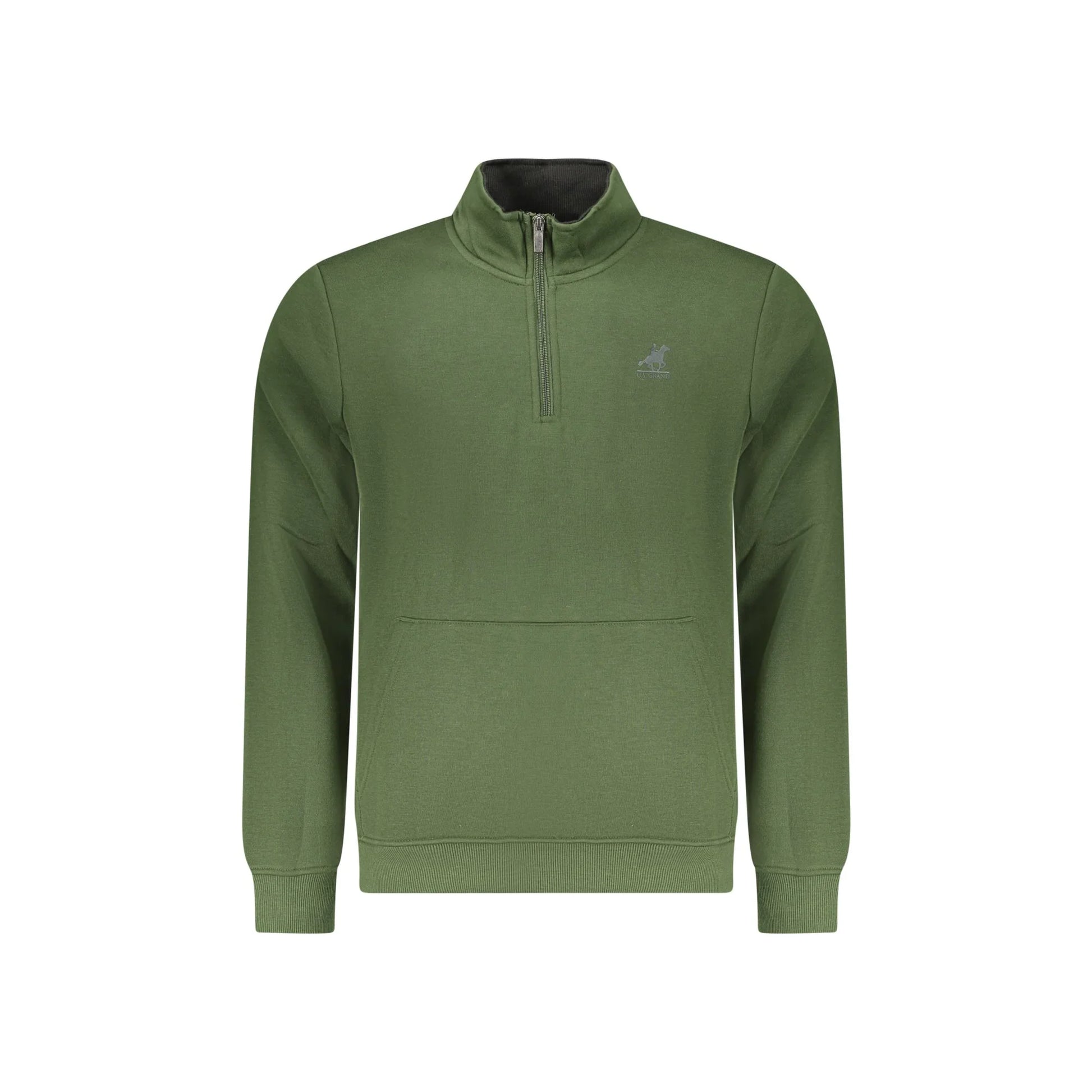 U.S. Grand Felpa Uomo Verde Mezza Zip Felpata Tascone Stampa Logo Felpe - foto prodotto