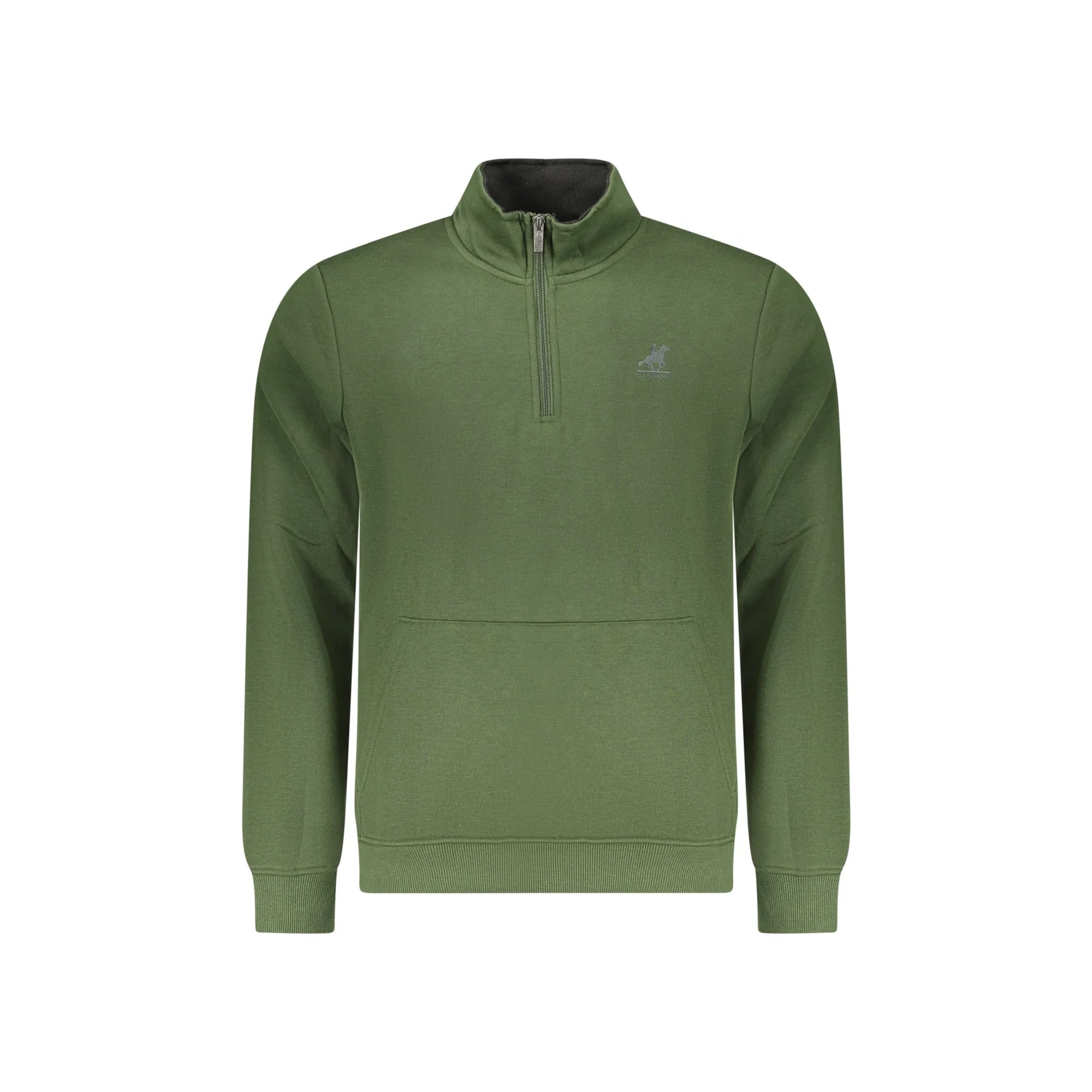 U.S. Grand Felpa Uomo Verde Mezza Zip Felpata Tascone Stampa Logo Felpe - foto prodotto