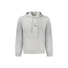 Calvin Klein Felpa Uomo Grigia Cappuccio Garzata Tascone Ricamo