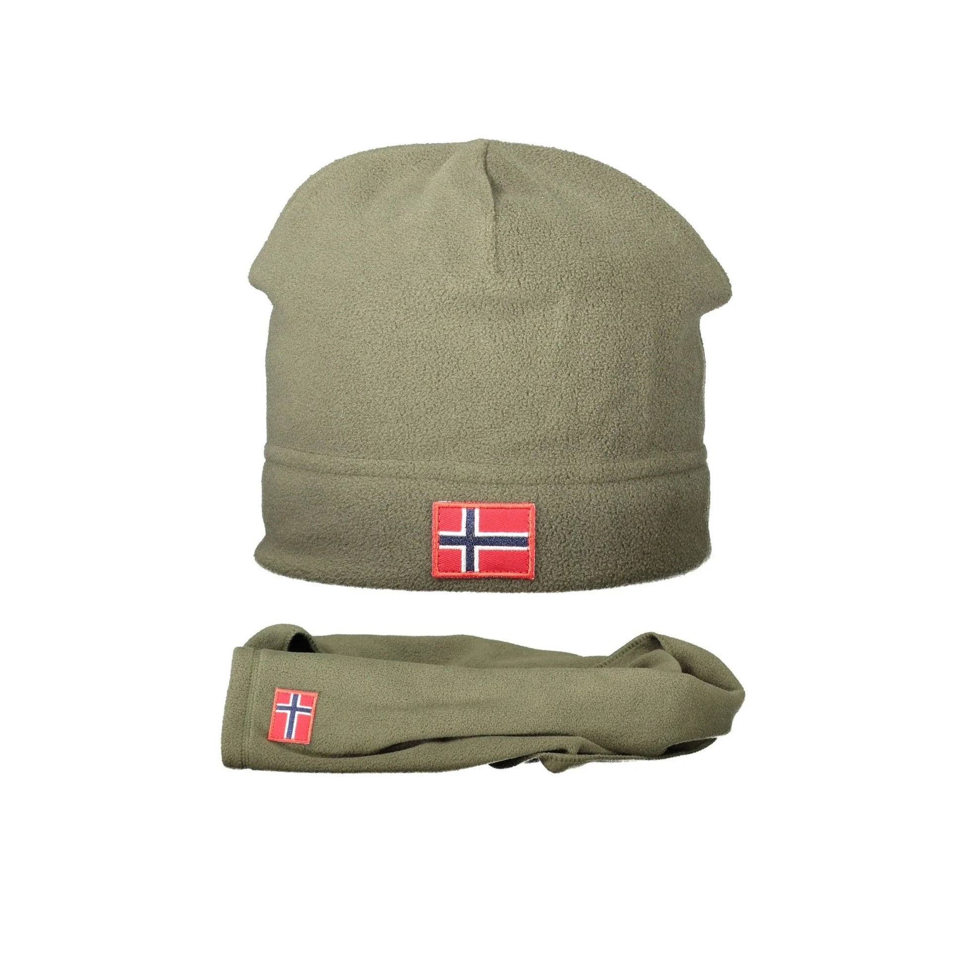 NORWAY 1963 Set Cuffia e Sciarpa Uomo Verde in Pile con Logo Cappelli - foto prodotto