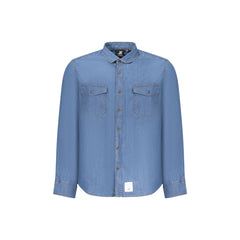 U.S. Grand Camisa de Manga Larga Hombre Azul Cuello Francés