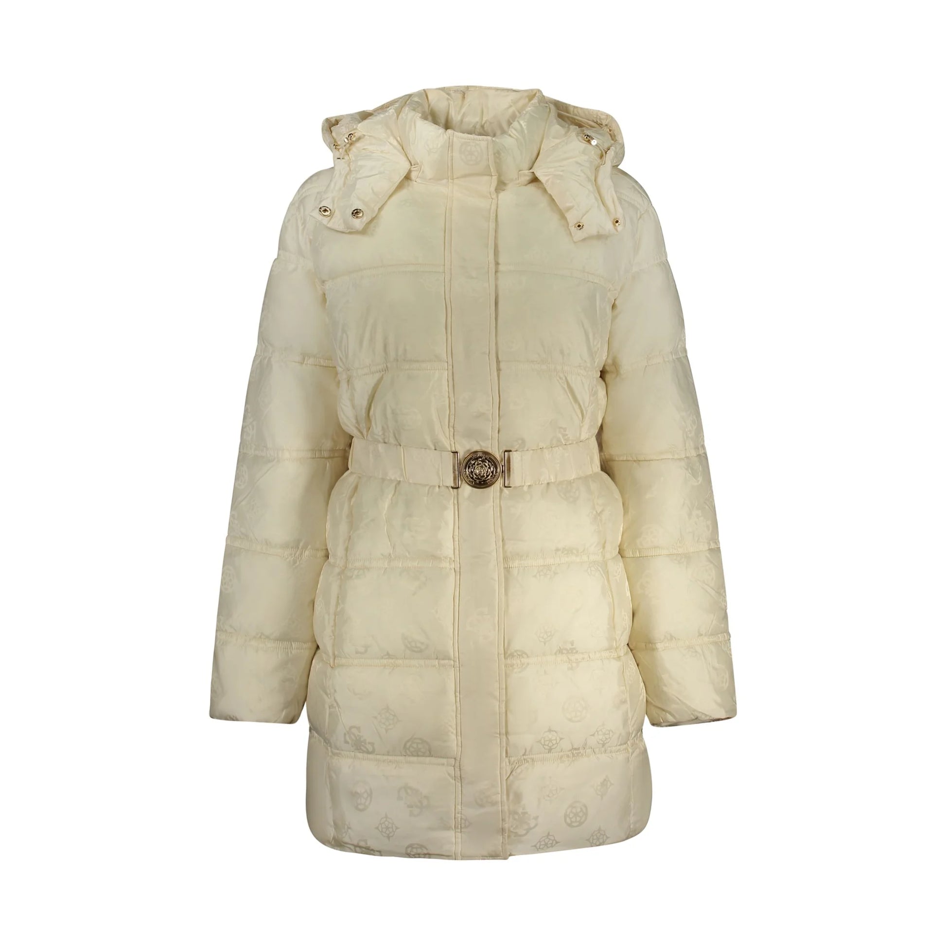 Guess Jeans Giubbotto Donna Lungo Cappuccio Cintura Logo Giubbotti e Giacche Beige - foto prodotto