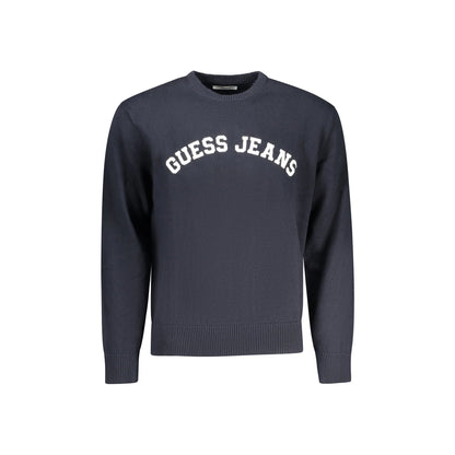 Guess Jeans Maglia Uomo Blu Girocollo Maniche Lunghe Logo Maglie - foto prodotto