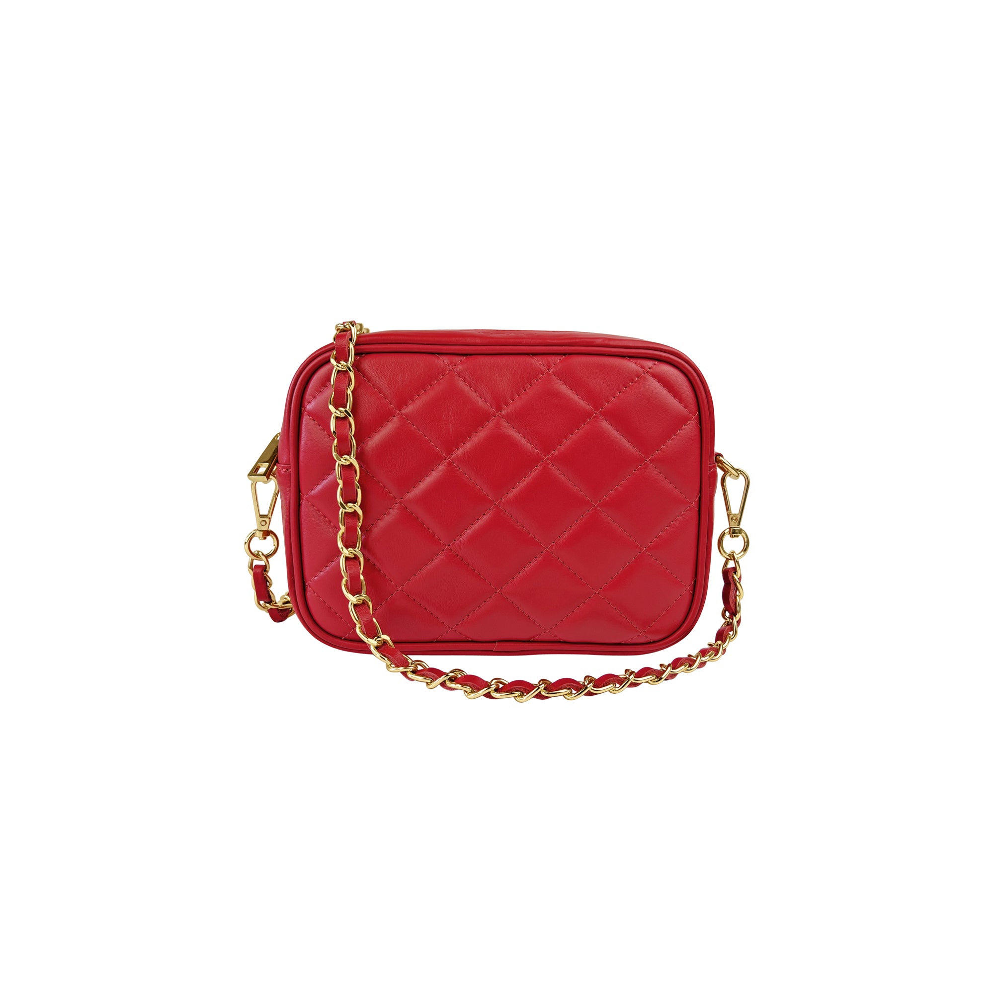 Borsa Donna a Tracolla Trapuntata Rossa, In Vera Pelle, Made in Italy, Nora