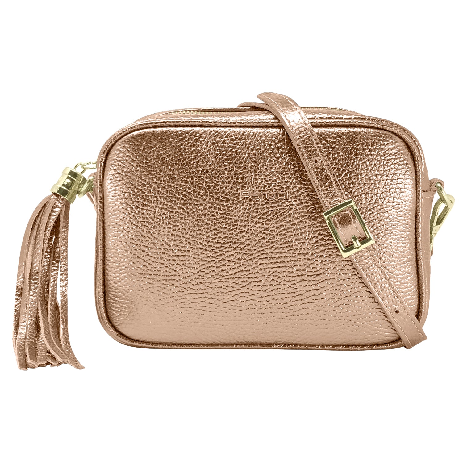 Borsa Donna a Tracolla, In Vera Pelle Laminata, Made in Italy, Modello Anastasia Parubi Borse Oro Rosa - foto prodotto