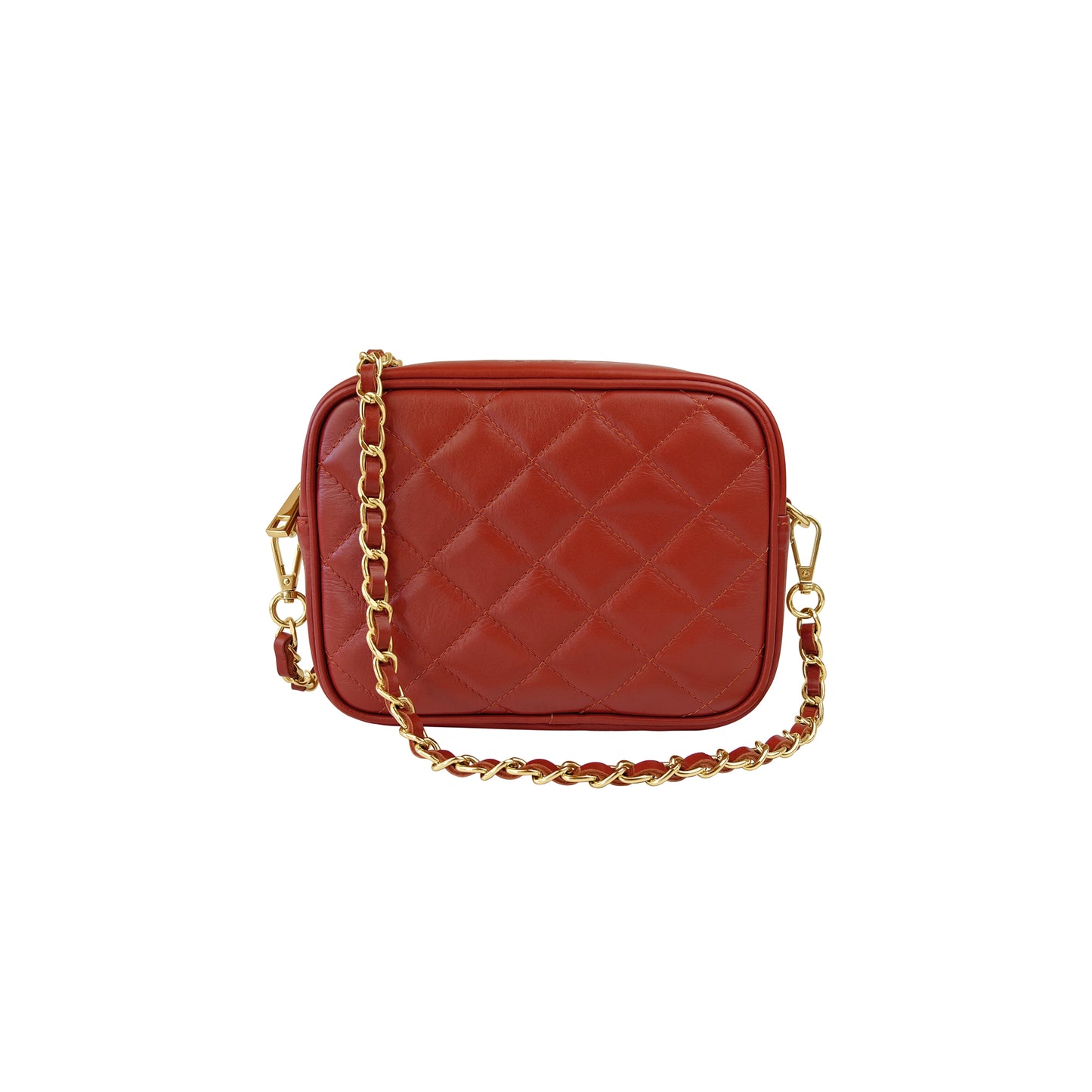 Borsa Donna a Tracolla Trapuntata Rosso Mattone, In Vera Pelle, Made in Italy, Nora Parubi Borse - foto prodotto