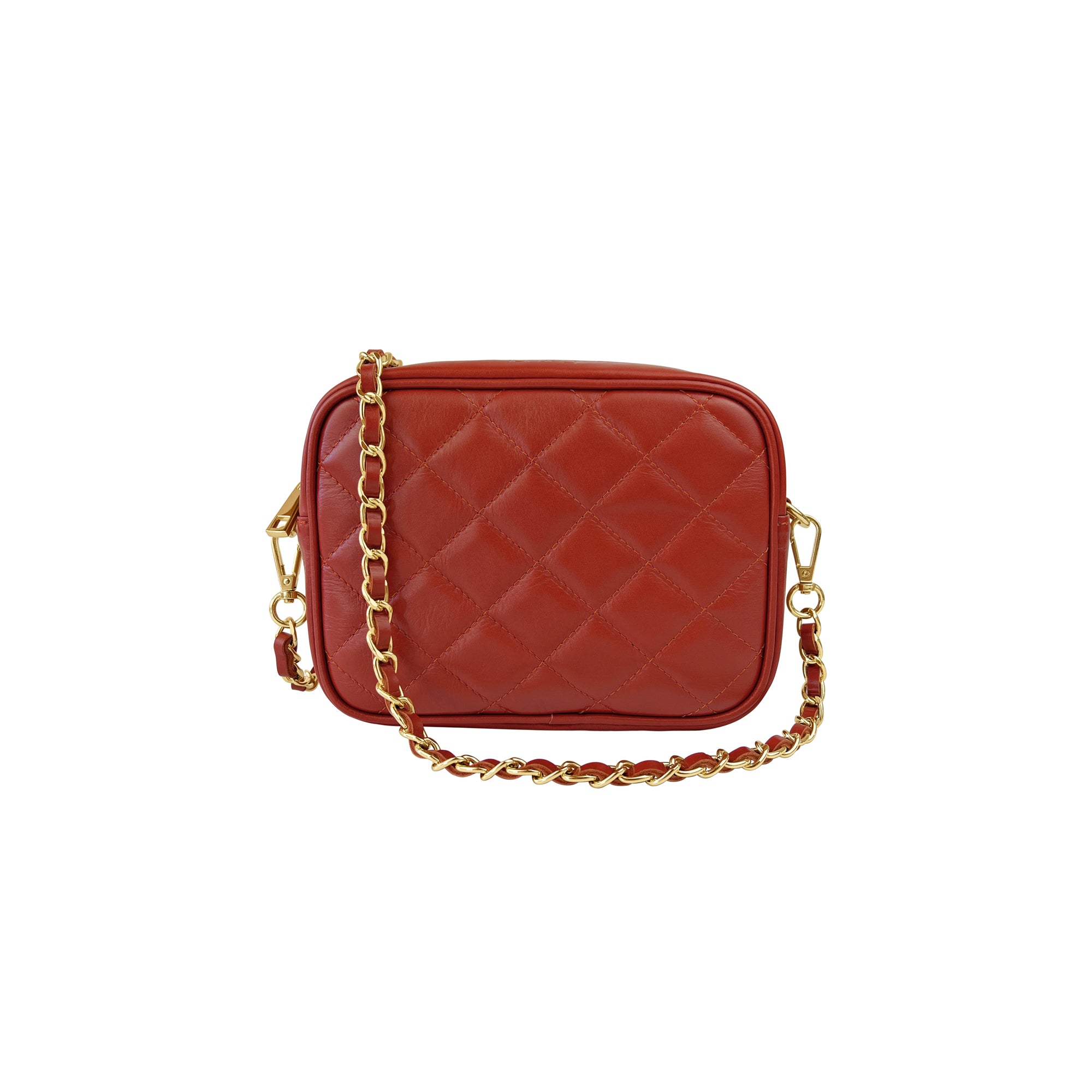 Borsa Donna a Tracolla Trapuntata Rosso Mattone, In Vera Pelle, Made in Italy, Nora