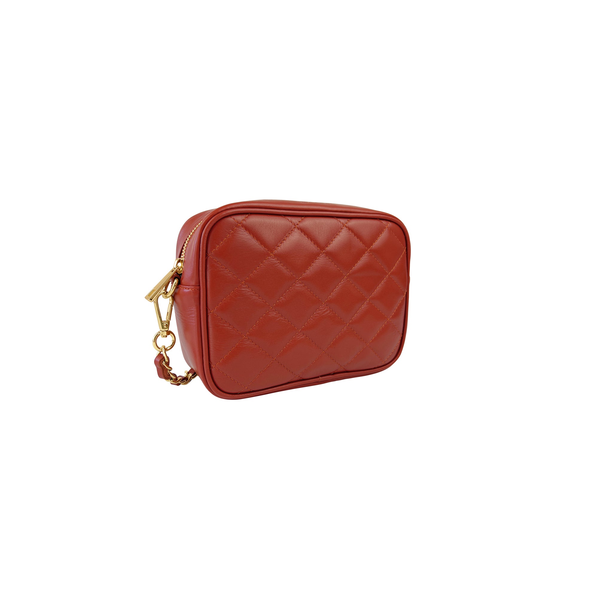 Borsa Donna a Tracolla Trapuntata Rosso Mattone, In Vera Pelle, Made in Italy, Nora