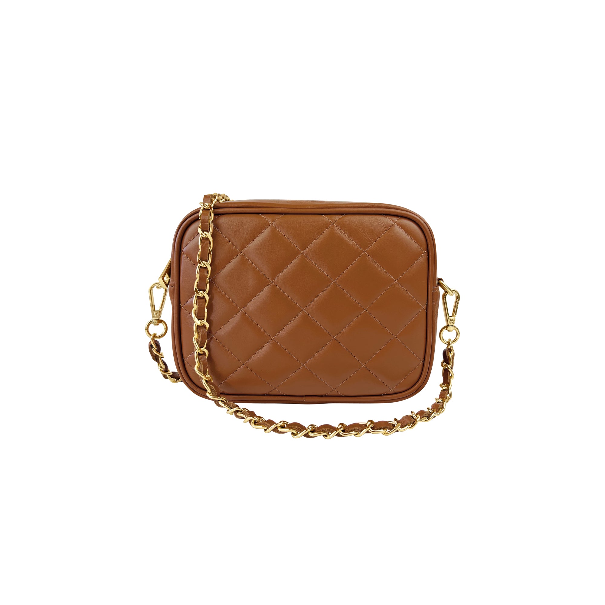 Borsa Donna a Tracolla Trapuntata Cuoio Marrone, In Vera Pelle, Made in Italy, Nora