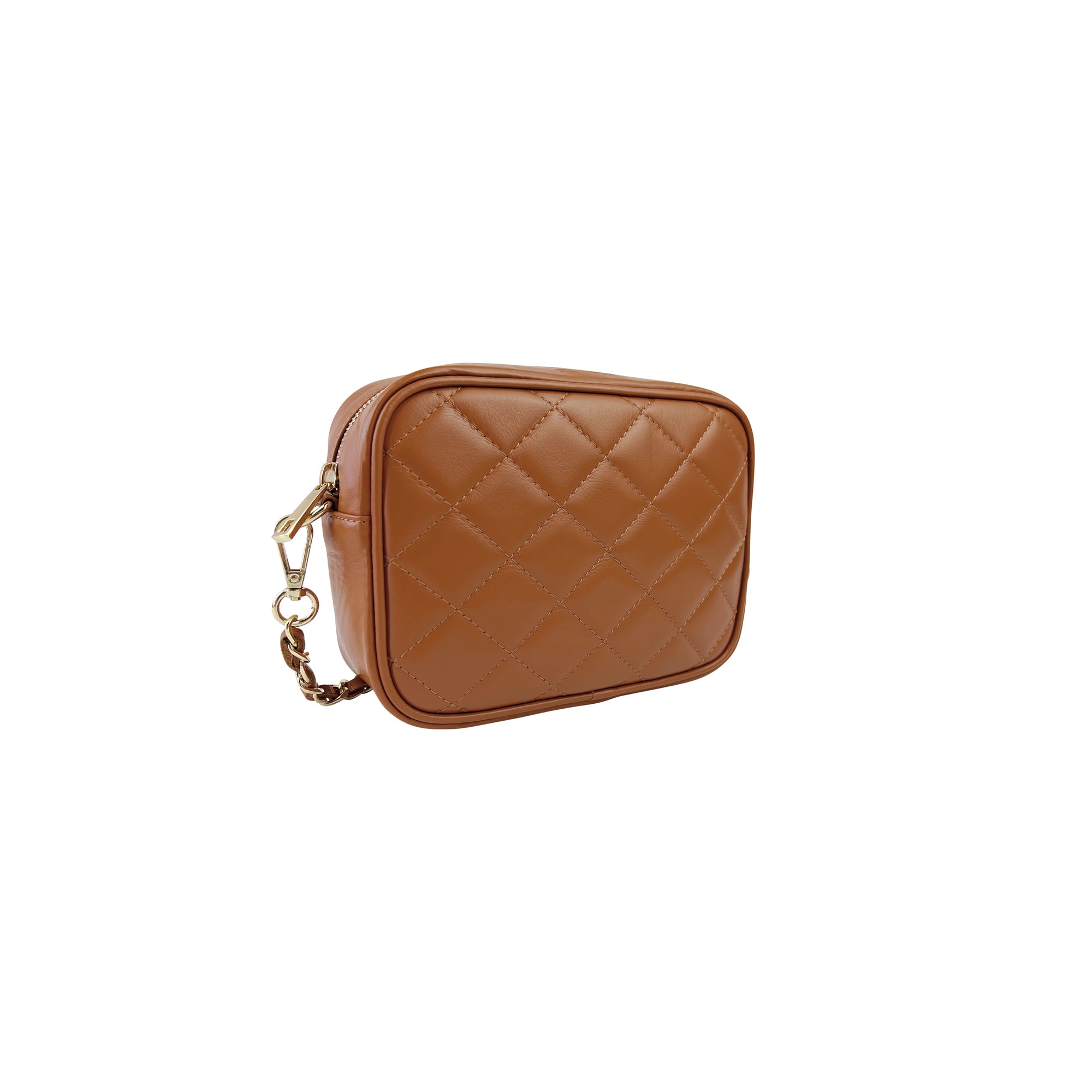Borsa Donna a Tracolla Trapuntata Cuoio Marrone, In Vera Pelle, Made in Italy, Nora