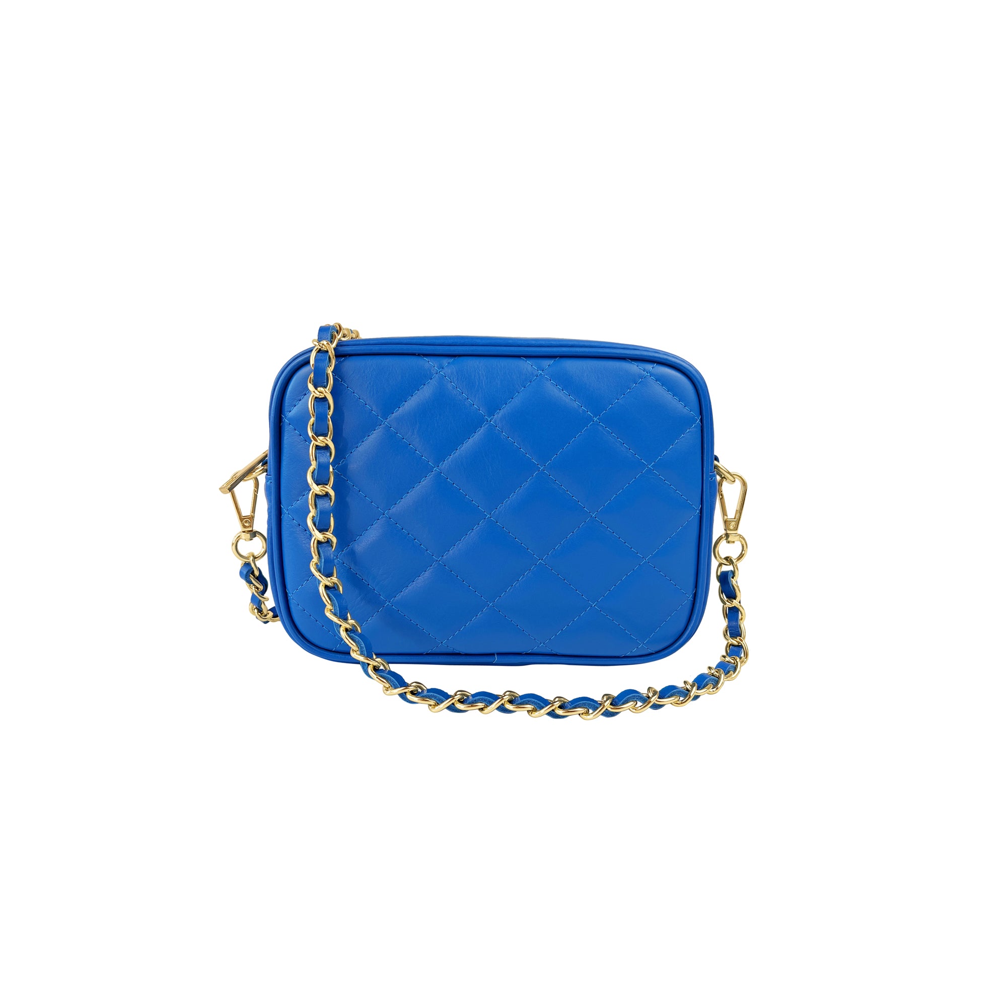 Borsa Donna a Tracolla Trapuntata Blu, In Vera Pelle, Made in Italy, Nora