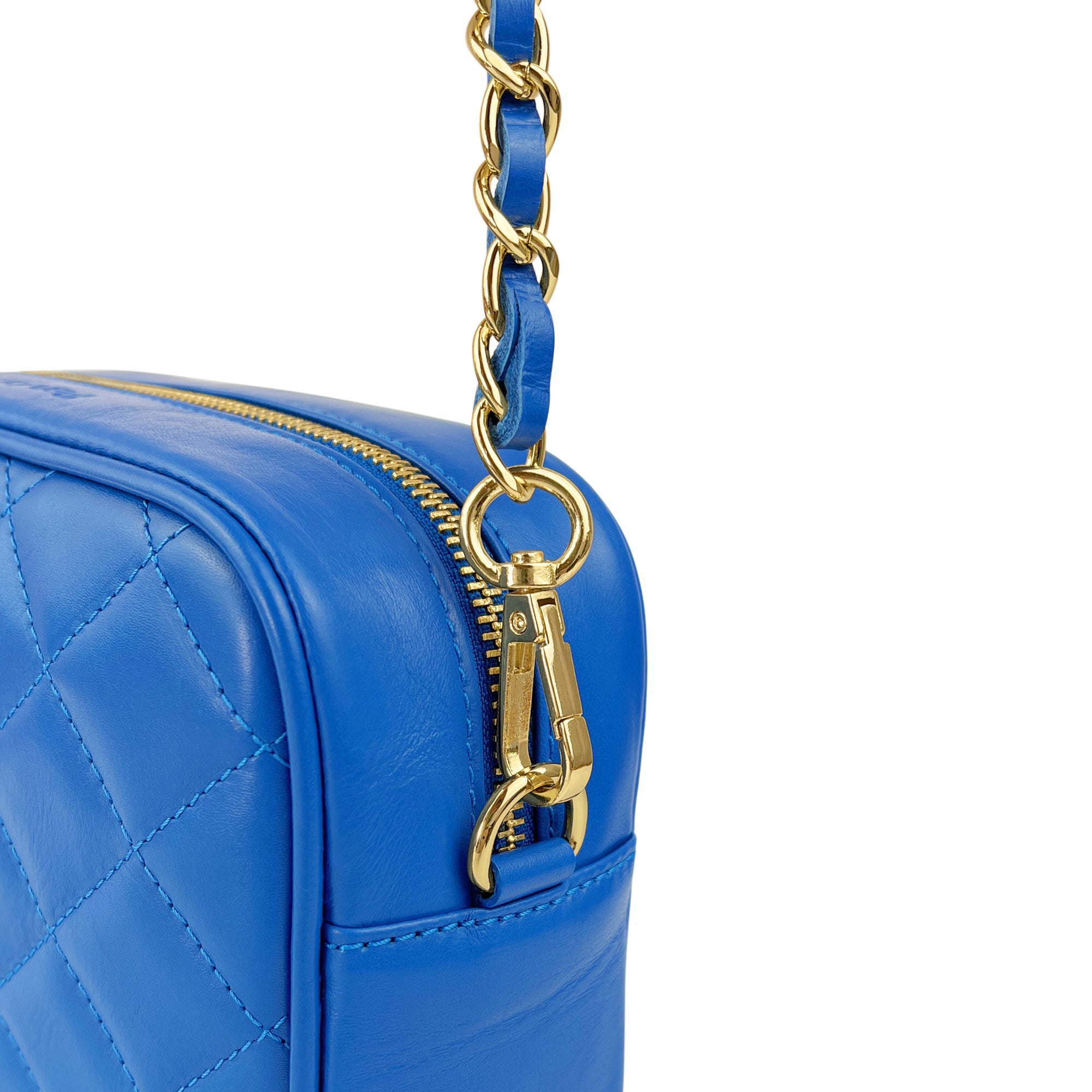 Borsa Donna a Tracolla Trapuntata Blu, In Vera Pelle, Made in Italy, Nora