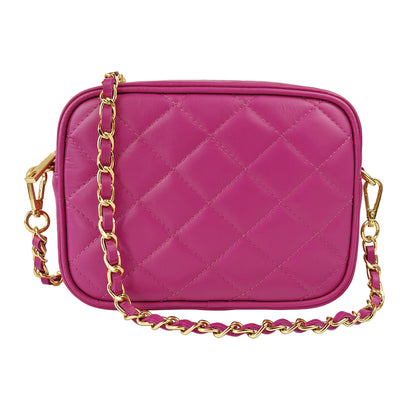 Borsa Donna a Tracolla, In Vera Pelle Trapuntata, Made in Italy, Modello Nora Parubi Borse Fucsia - vista 21
