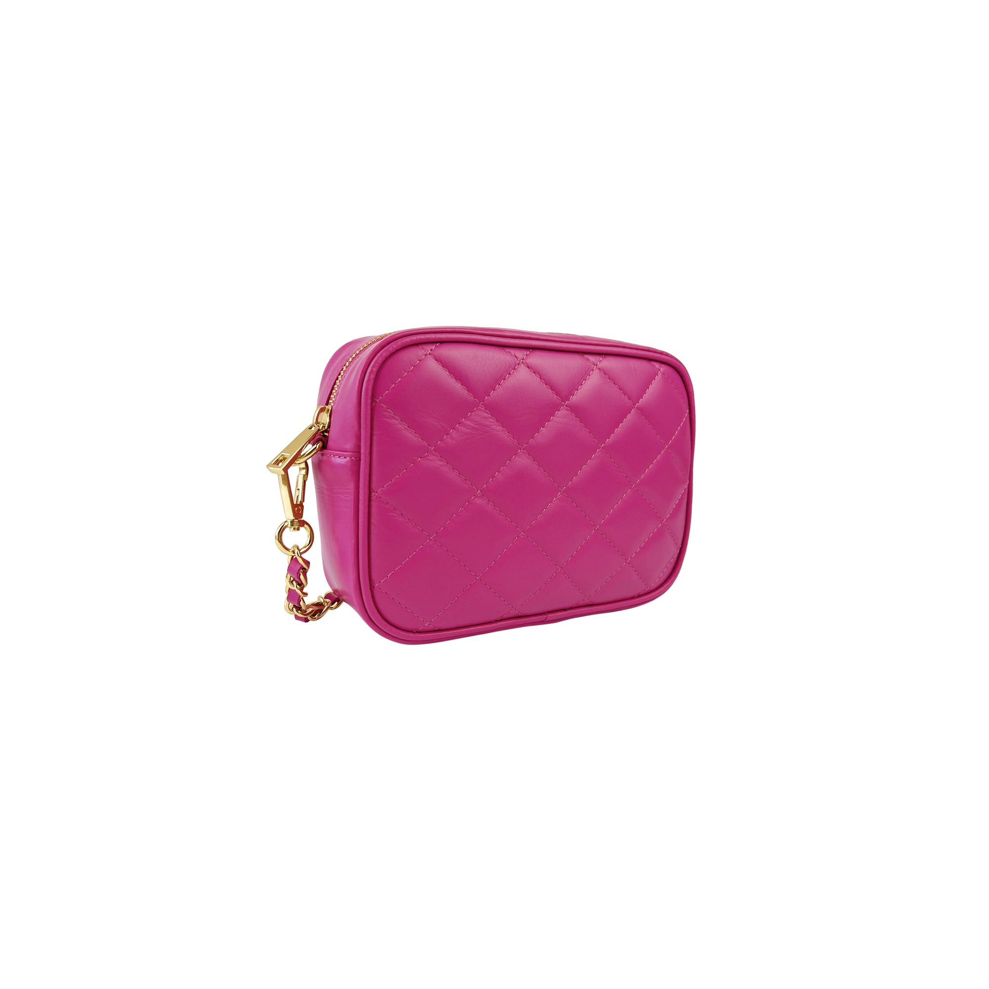 Borsa Donna a Tracolla Trapuntata Fucsia, In Vera Pelle, Made in Italy, Nora