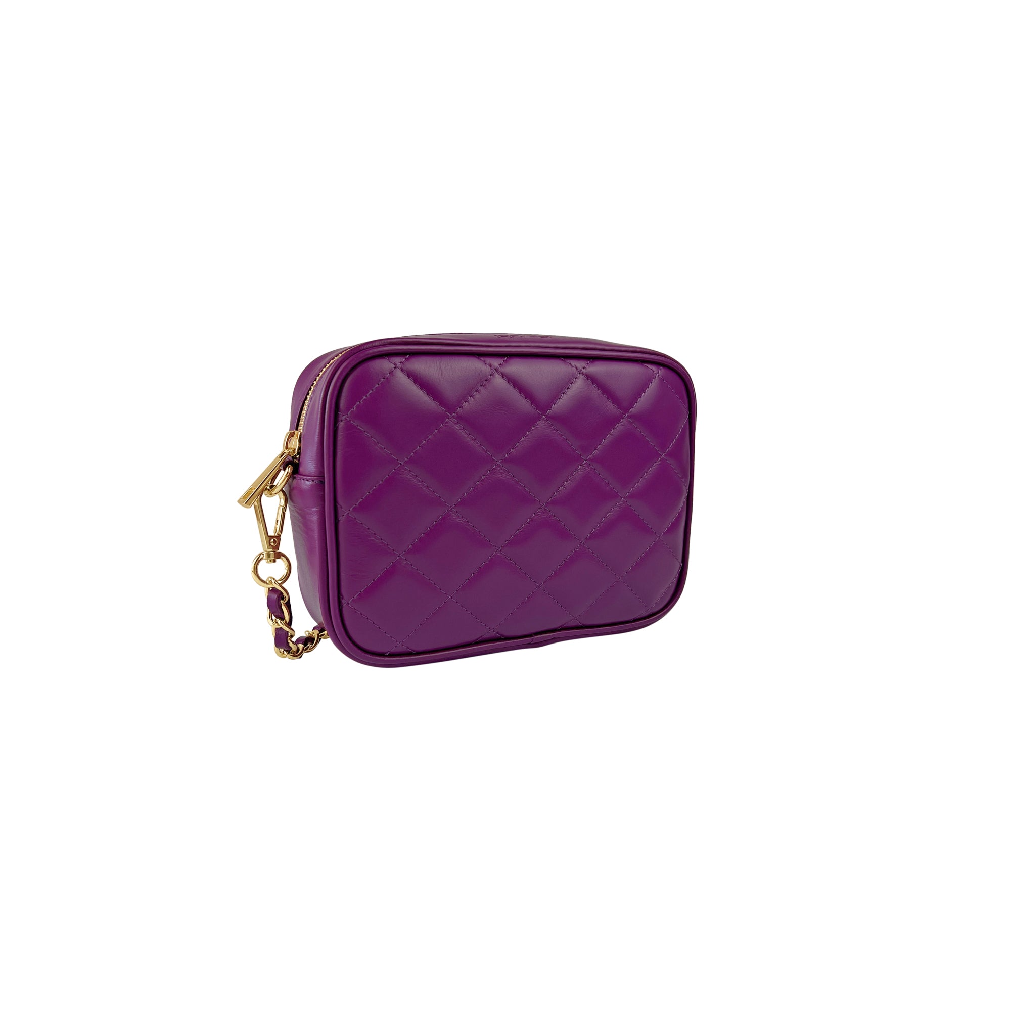 Borsa Donna a Tracolla Trapuntata Viola, In Vera Pelle, Made in Italy, Nora