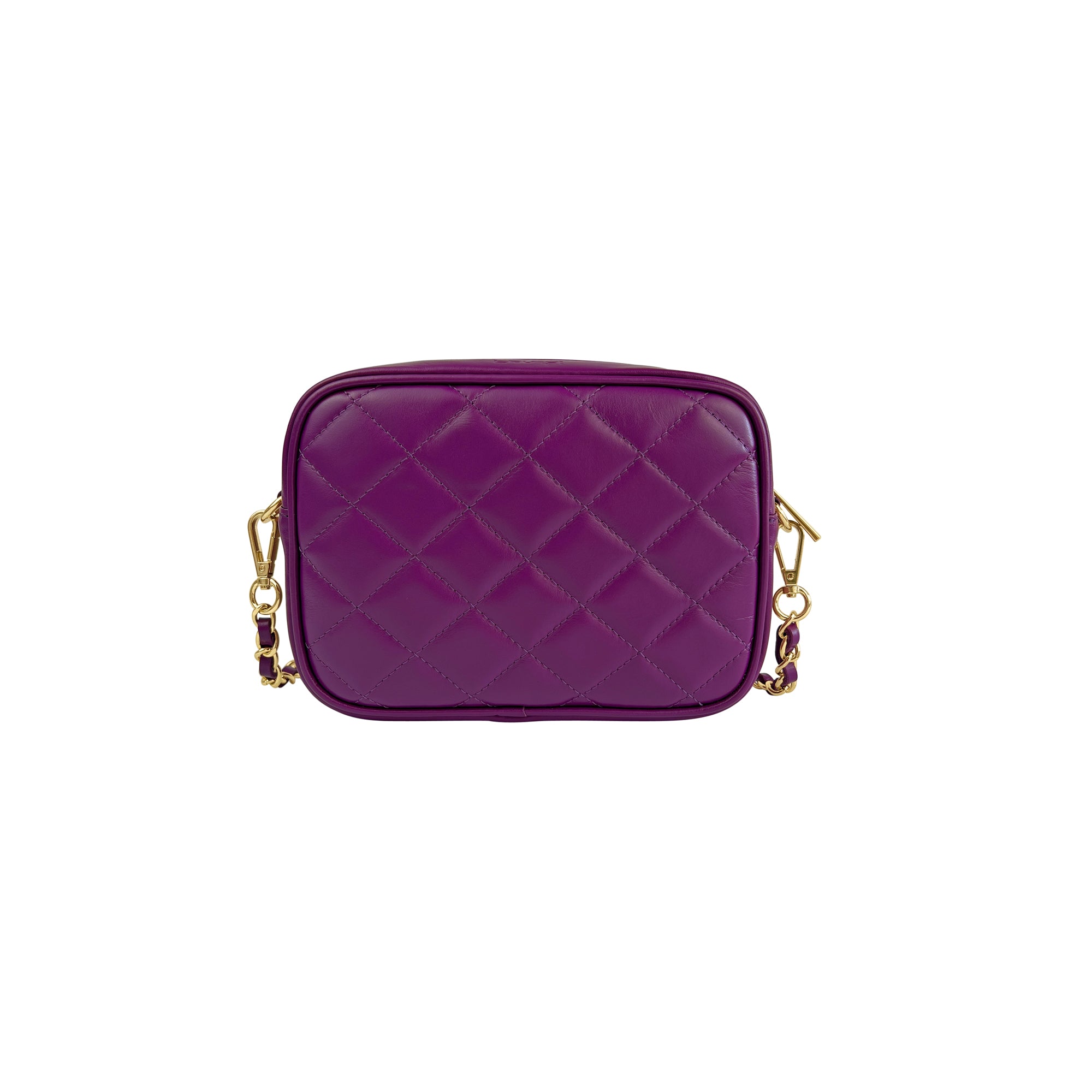 Borsa Donna a Tracolla Trapuntata Viola, In Vera Pelle, Made in Italy, Nora