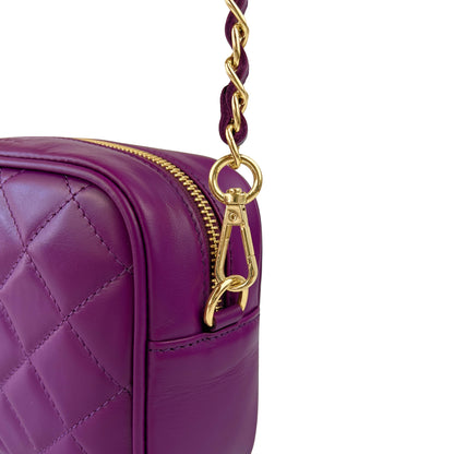Borsa Donna a Tracolla Trapuntata Viola, In Vera Pelle, Made in Italy, Nora Parubi Borse - vista 5