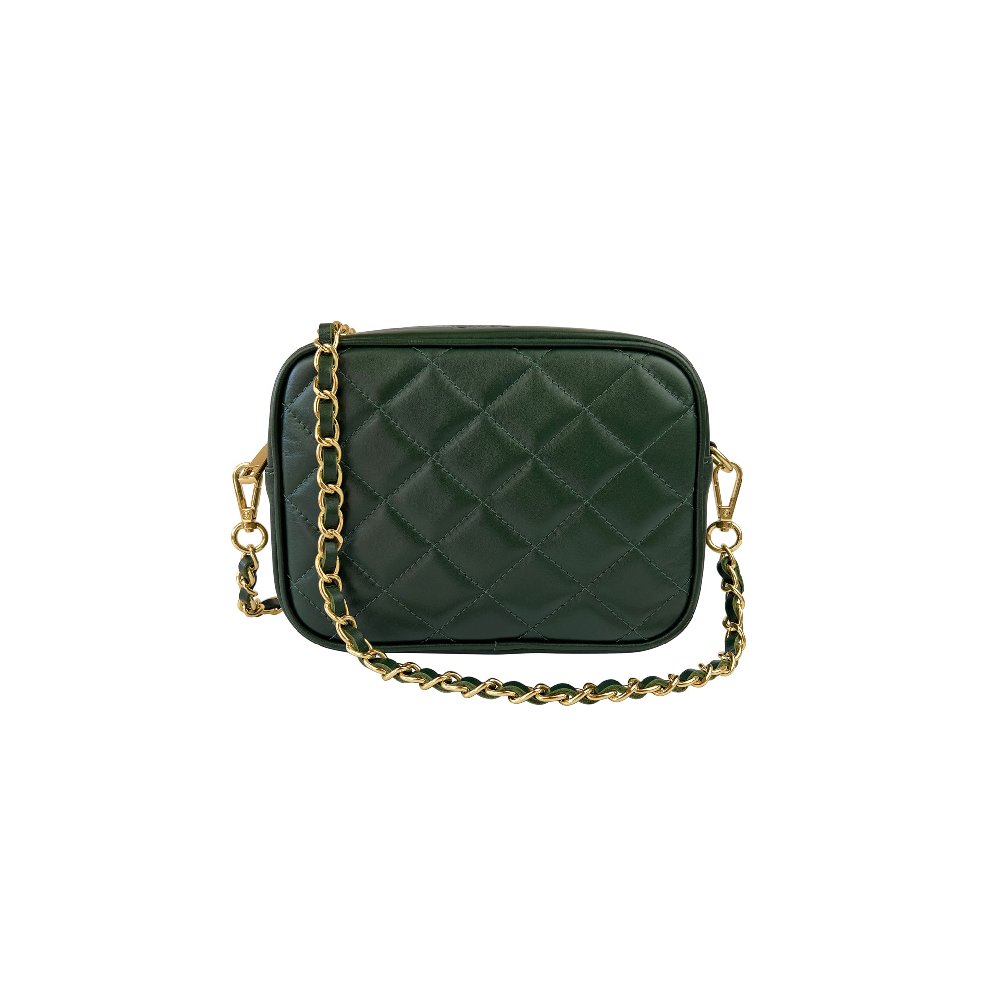 Borsa Donna a Tracolla Trapuntata Verde, In Vera Pelle, Made in Italy, Nora