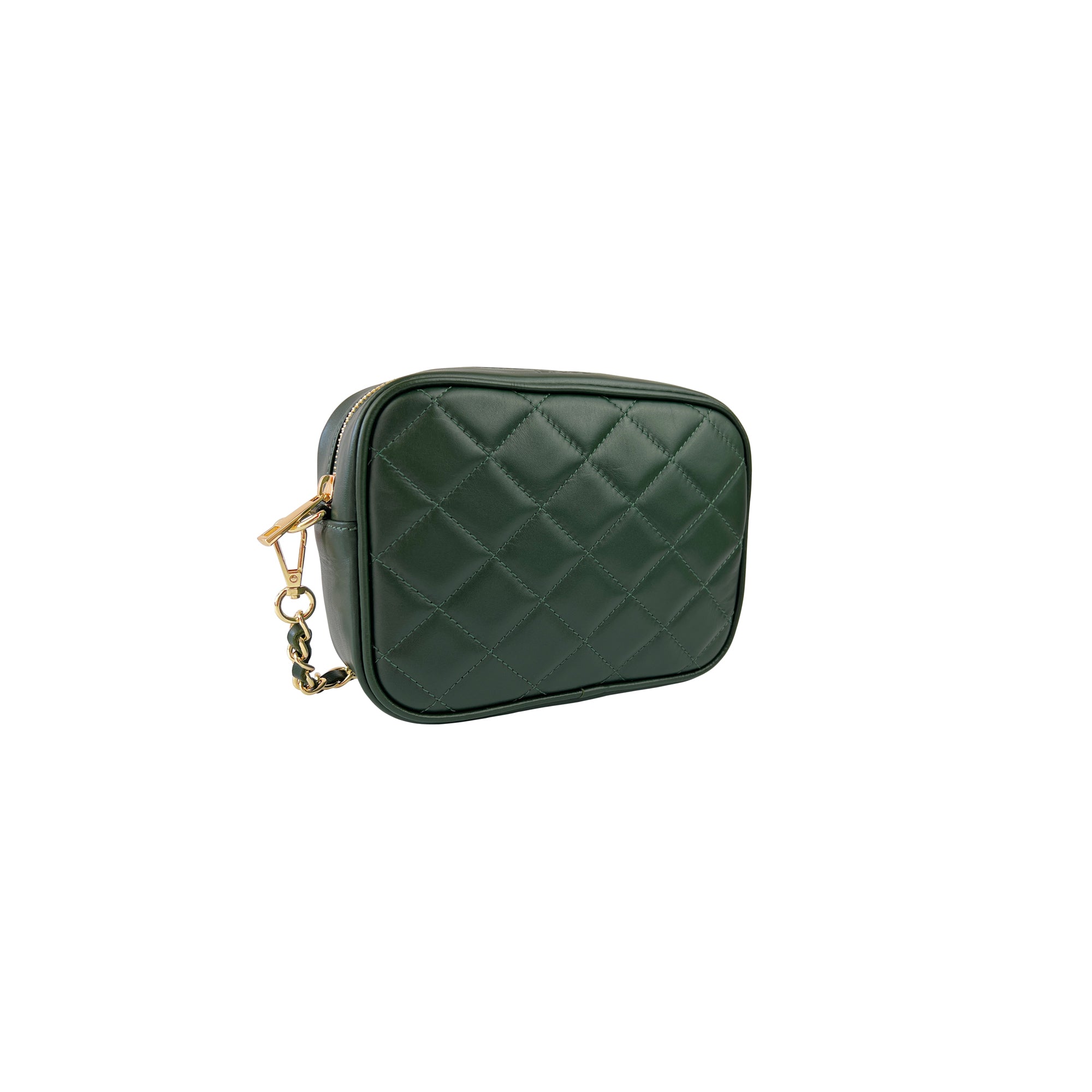 Borsa Donna a Tracolla Trapuntata Verde, In Vera Pelle, Made in Italy, Nora