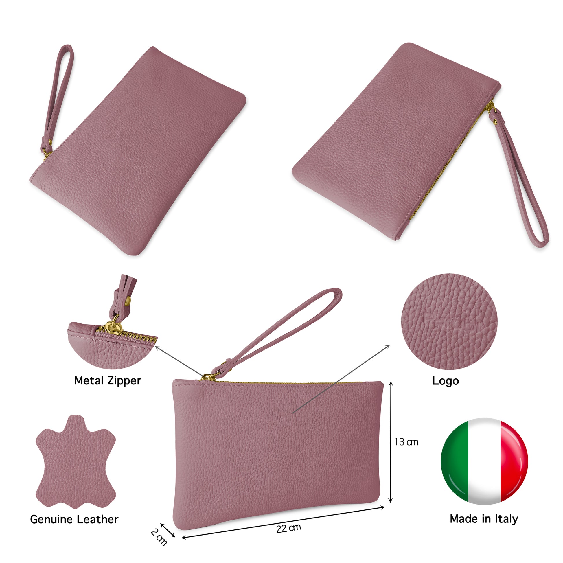 Pochette Donna a Mano, In Vera Pelle, Made in Italy, Modello Aura Parubi - vista 237
