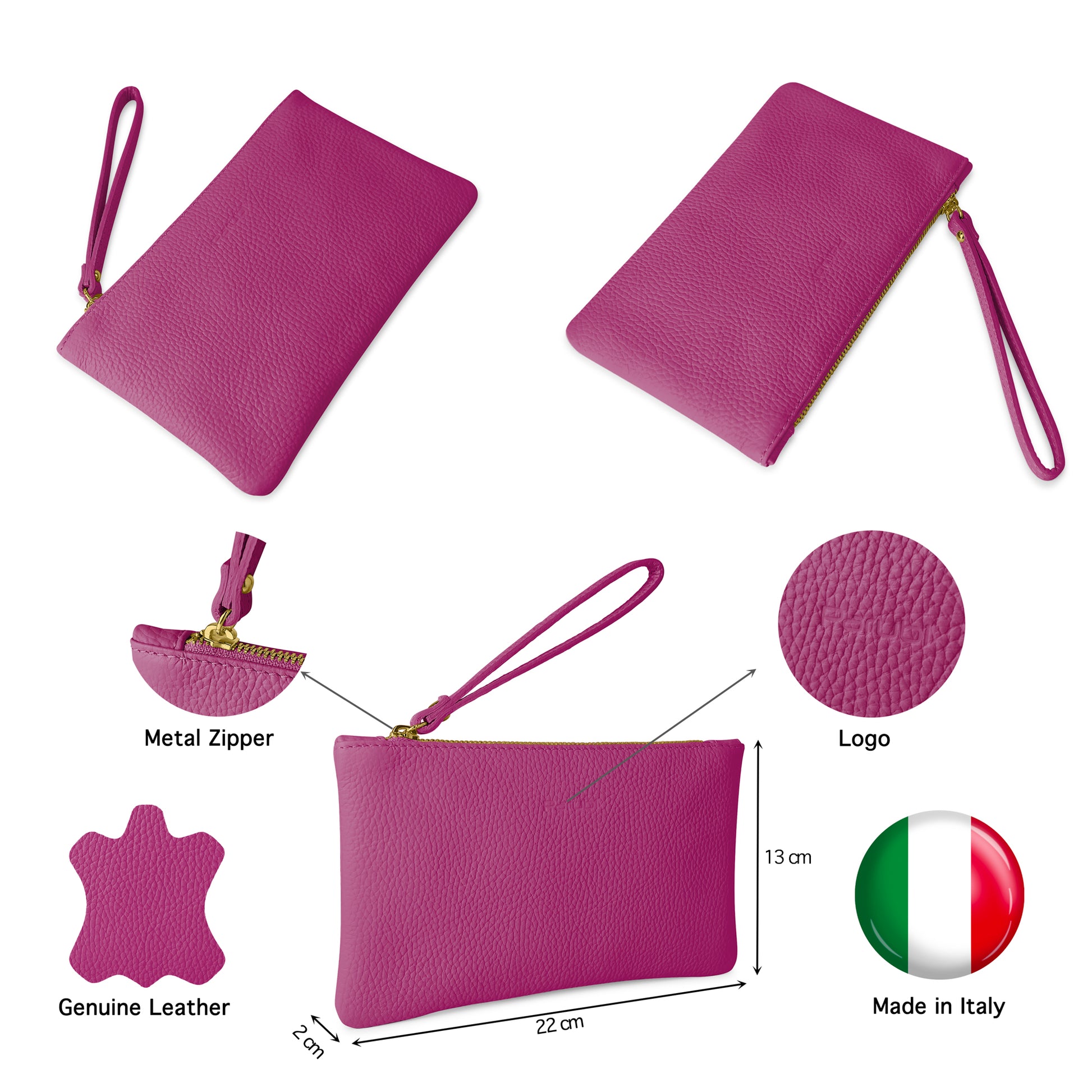 Pochette Donna a Mano, In Vera Pelle, Made in Italy, Modello Aura Parubi - vista 111