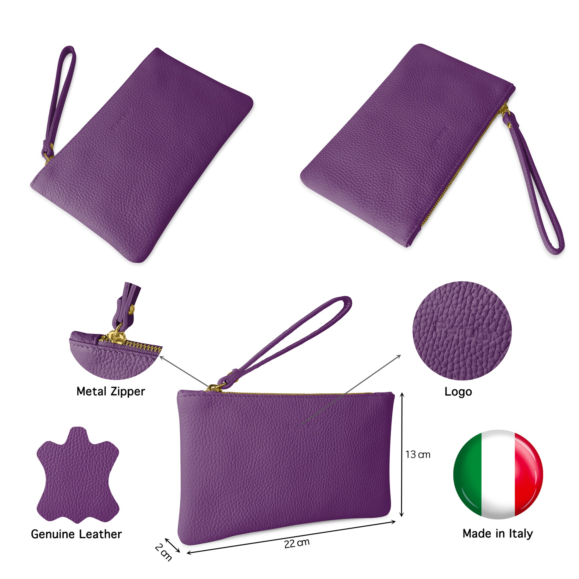 Pochette Donna a Mano, In Vera Pelle, Made in Italy, Modello Aura Parubi - vista 20