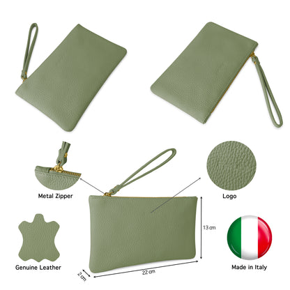 Pochette Donna a Mano, In Vera Pelle, Made in Italy, Modello Aura Parubi - vista 83