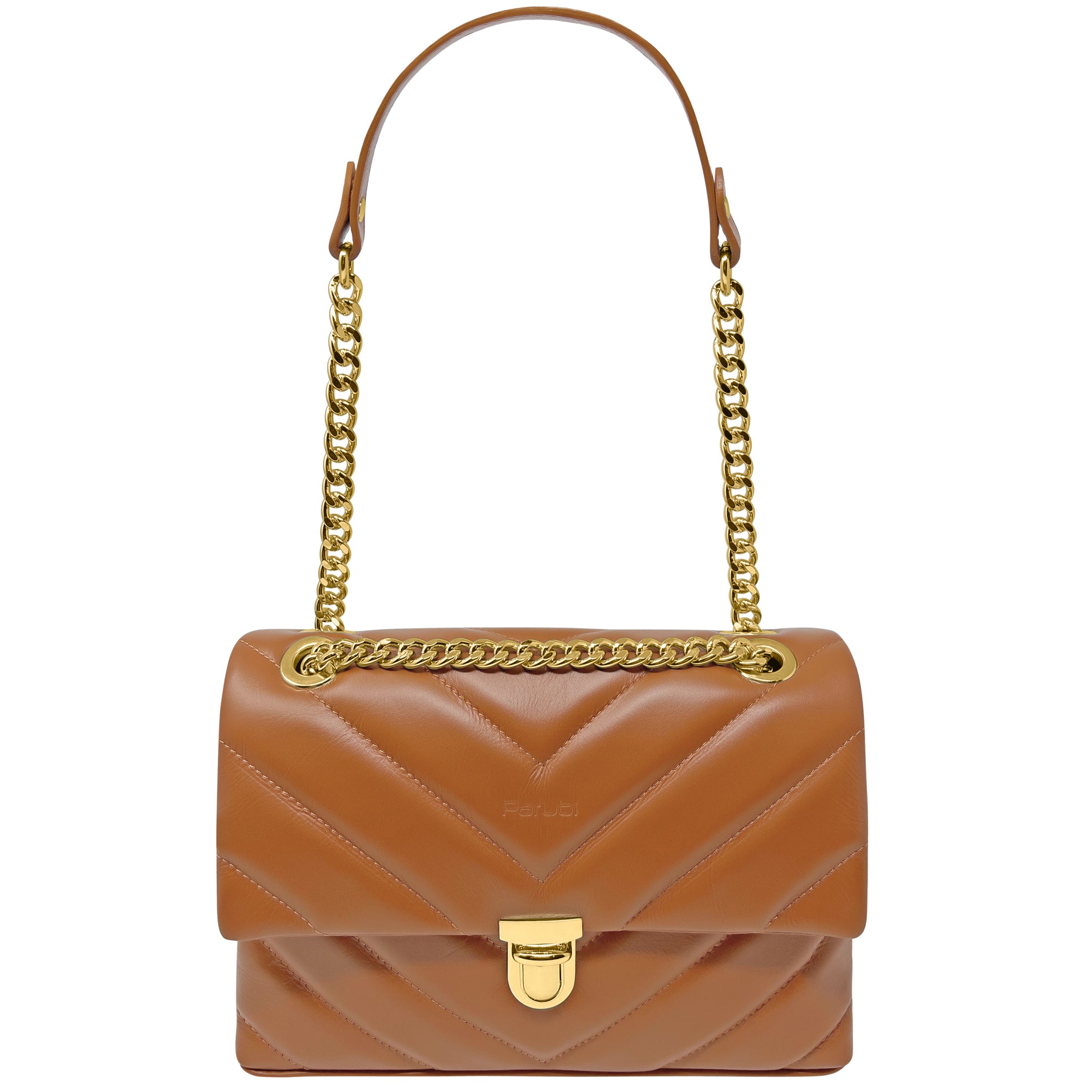 Borsa Donna a Spalla e Tracolla Marrone Cuoio, In Vera Pelle, Made in Italy, Elda