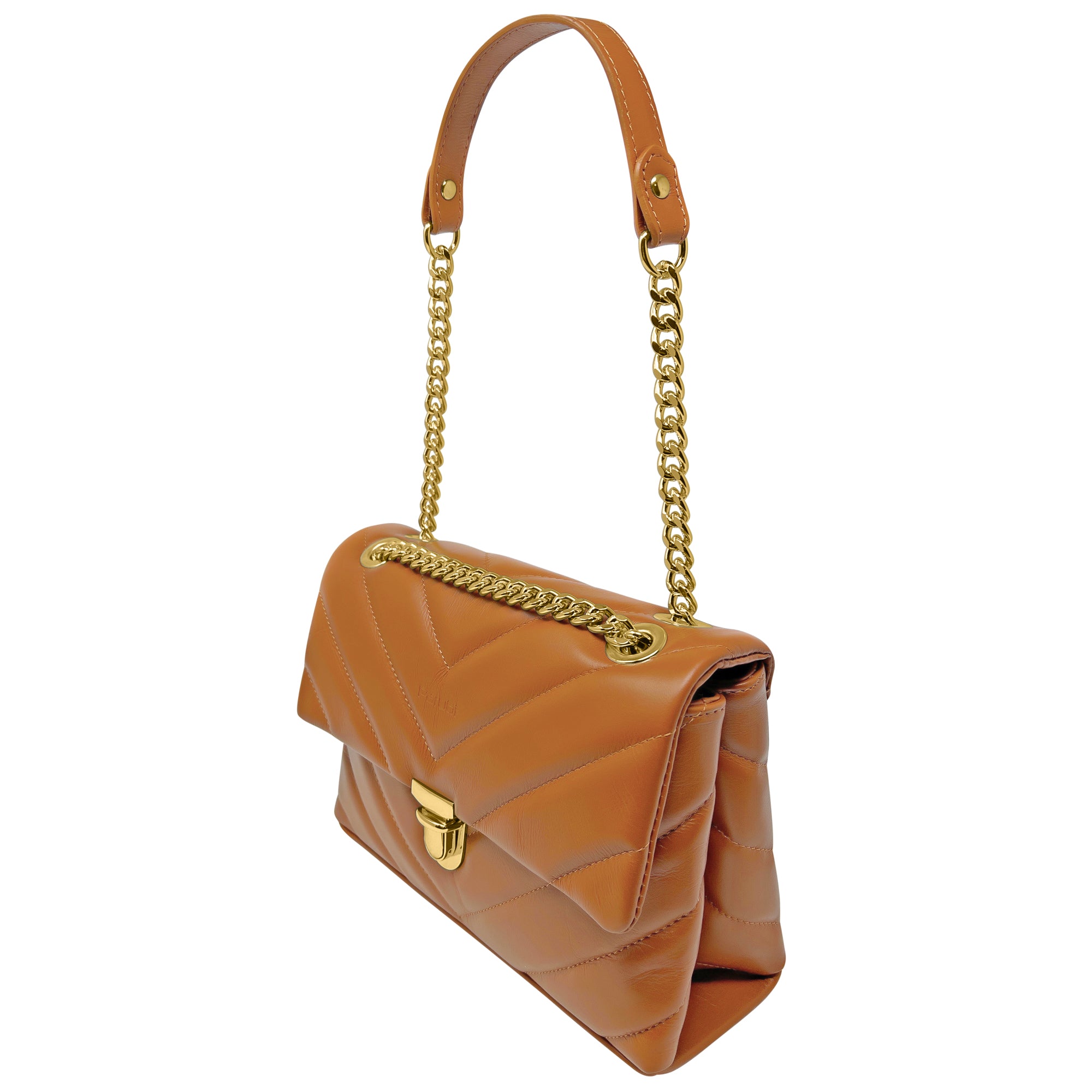 Borsa Donna a Spalla e Tracolla Marrone Cuoio, In Vera Pelle, Made in Italy, Elda