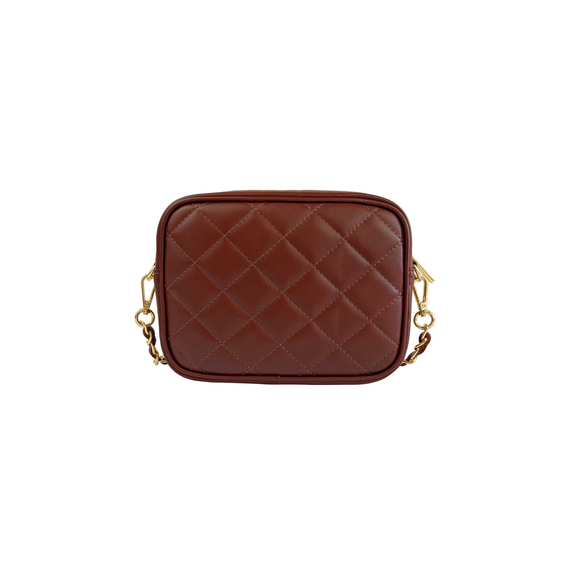 Borsa Donna a Tracolla Trapuntata Marrone, In Vera Pelle, Made in Italy, Nora