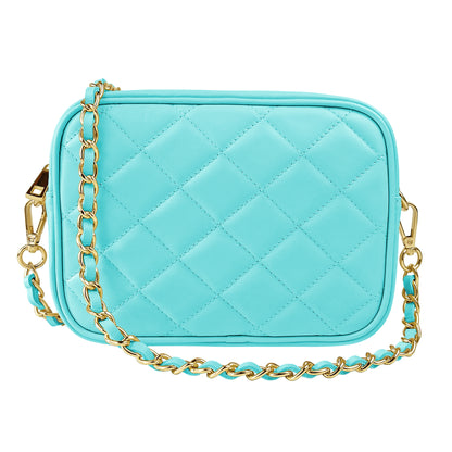 Borsa Donna a Tracolla, In Vera Pelle Trapuntata, Made in Italy, Modello Nora Parubi Borse Acquamarina - vista 142