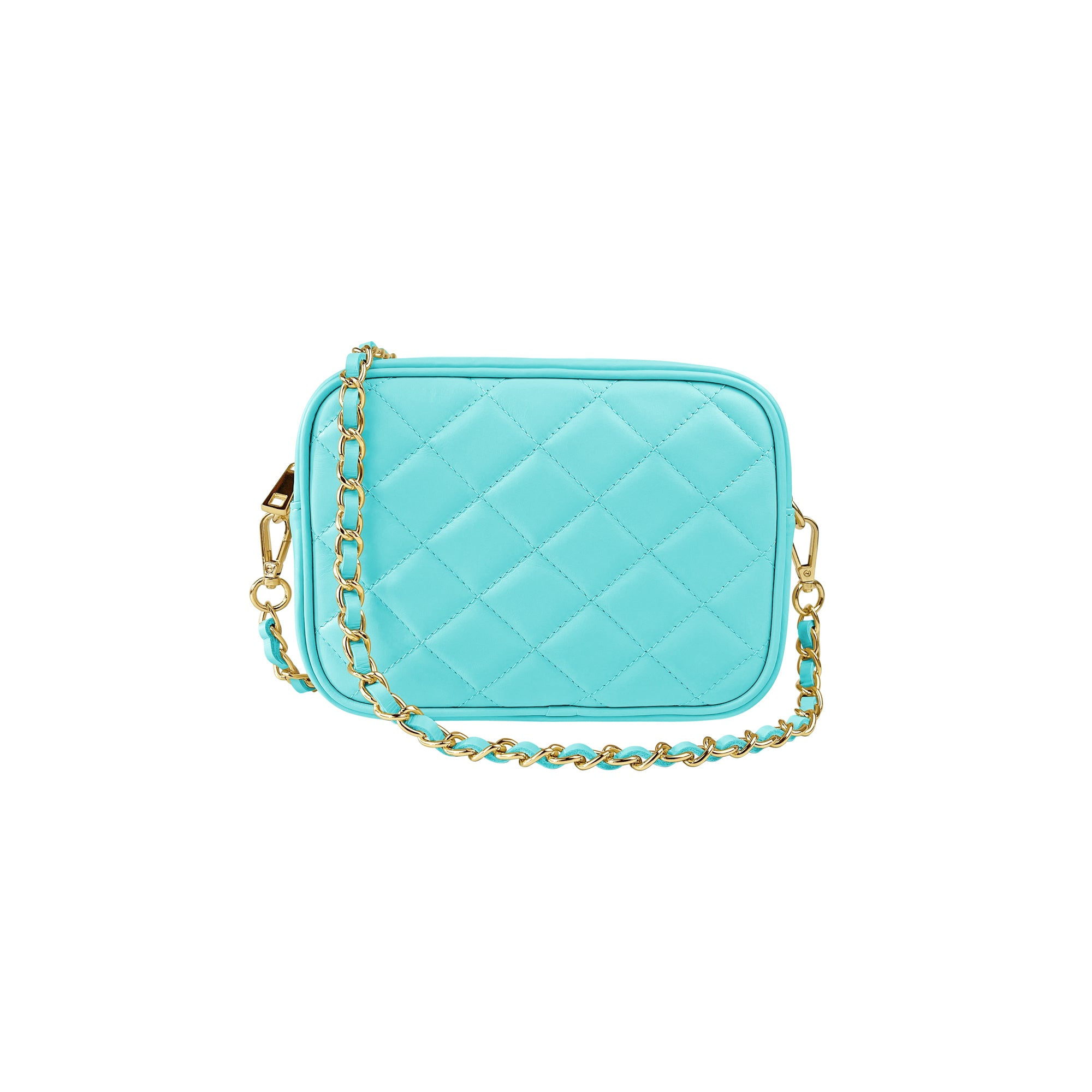 Borsa Donna a Tracolla Trapuntata Acquamarina, In Vera Pelle, Made in Italy, Nora