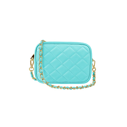 Borsa Donna a Tracolla Trapuntata Acquamarina, In Vera Pelle, Made in Italy, Nora Parubi Borse - foto prodotto