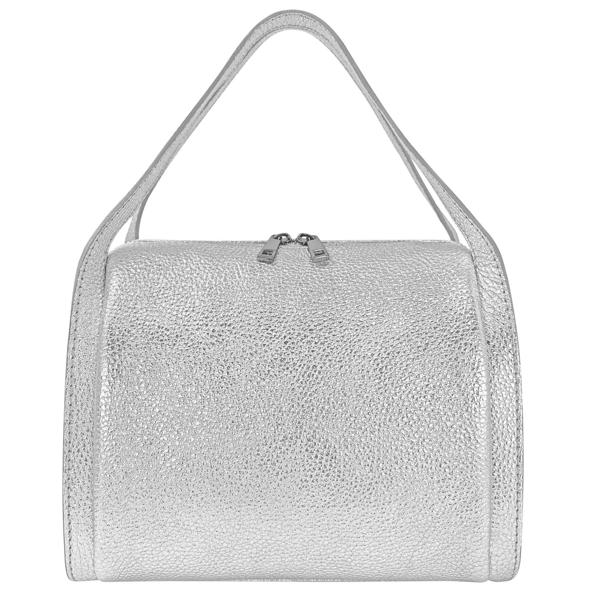Borsa Donna a Mano, In Vera Pelle Laminata, Made in Italy, Modello Anette Parubi Borse Argento - foto prodotto