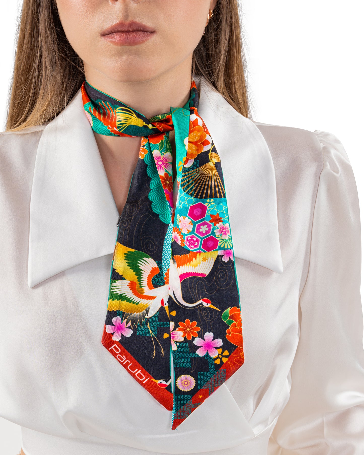 Fascia Donna, 100% Seta, Made in Italy, Stile Giardino, Rettangolare 6 x 90 Parubi Accessori - foto prodotto