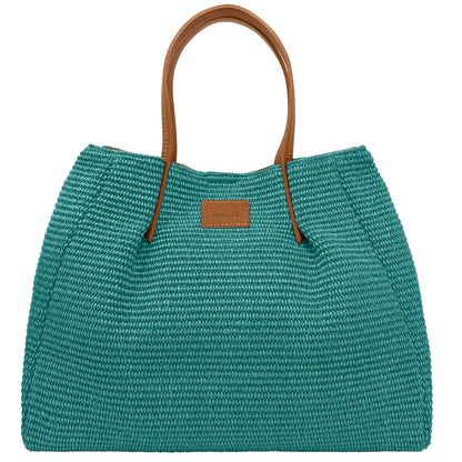 Borsa Donna a Mano con Tracolla, In Rafia e Vera Pelle, Made in Italy, Modello Lena Parubi Borse Turchese - vista 31