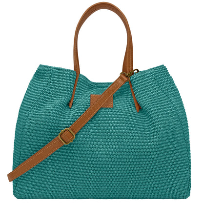 Borsa Donna a Mano con Tracolla, In Rafia e Vera Pelle, Made in Italy, Modello Lena Parubi Borse - vista 32