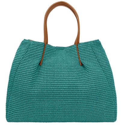 Borsa Donna a Mano con Tracolla, In Rafia e Vera Pelle, Made in Italy, Modello Lena Parubi Borse - vista 34