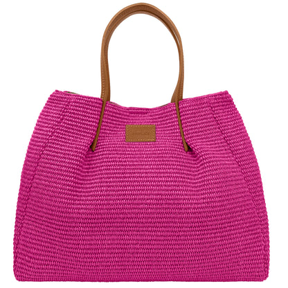 Borsa Donna a Mano con Tracolla, In Rafia e Vera Pelle, Made in Italy, Modello Lena Parubi Borse Fucsia - vista 6