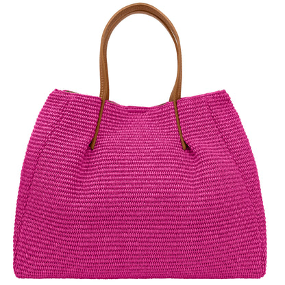 Borsa Donna a Mano con Tracolla, In Rafia e Vera Pelle, Made in Italy, Modello Lena Parubi Borse - vista 9