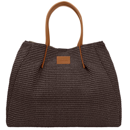 Borsa Donna a Mano con Tracolla, In Rafia e Vera Pelle, Made in Italy, Modello Lena Parubi Borse Testa di Moro - vista 16