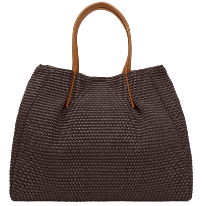 Borsa Donna a Mano con Tracolla, In Rafia e Vera Pelle, Made in Italy, Modello Lena Parubi Borse - vista 19